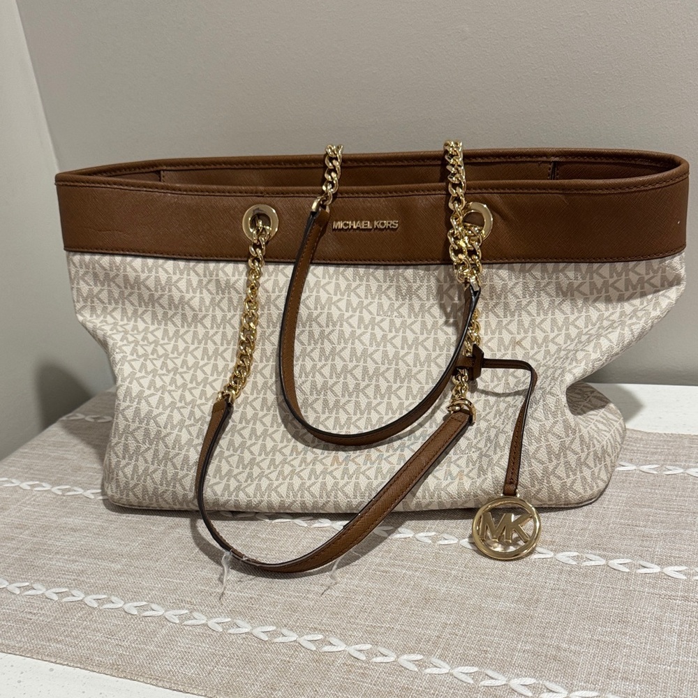 Michael Kors Tan and Cream Tote Bag
